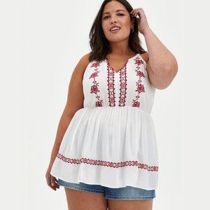 Torrid Babydoll Gauze Embroidered Tank, 2